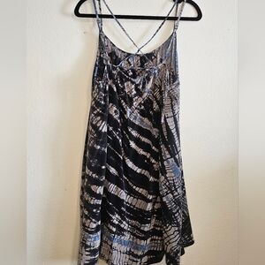 GYPSY Blk Blue Grey Tie Dye Mini Flowy Dress-M-New